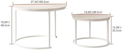 HOJINLINERO Round Coffee Table,Nesting Coffee Table Set of 2,Center Tables for Living Room,Office, Home Small Space,Stacking Side Tables,Sturdy and Easy Assembly,Wood Desktop,Oak+White,Large