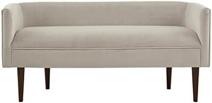 Madison Park Farrah Entryway Accent Bench with Curved Backrest, 8.75" Cushion Seating Bench for Living Room, Compact Bed End Bench with Solid Wood Legs & Soft Poly Velvet Uplhostery, 49" W, Cream