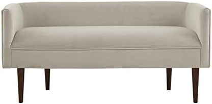Madison Park Farrah Entryway Accent Bench with Curved Backrest, 8.75" Cushion Seating Bench for Living Room, Compact Bed End Bench with Solid Wood Legs & Soft Poly Velvet Uplhostery, 49" W, Cream