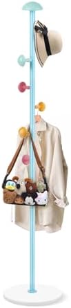 Mushroom Coat Rack, Metal Coat Tree Stand with 7 Hooks, Marble Base, 2 Adjustable Height Freestanding Coat Rack for Coats, Hats, Scarves and Handbags for Entryway, Hallway, Bedroom, Office, Blue