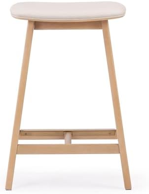Plank+Beam Beryl Bar Stool, Upholstered, Set of 2, Blonde/Sesame
