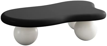 47" Cloud Shaped Coffee Table with 3 Ball Legs, Modern Minimalist Accent Tea Table for Living Room, Bedroom, Apartment or Office, Spacious MDF Surface, Kid & Pet Friendly, Black+White