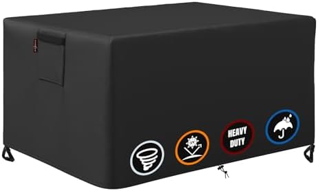 SHINESTAR Fire Pit Cover Rectangular for 40-44 Inch Fire Pit Table，Heavy-Duty Ripstop & Waterproof, with Windproof Drawstring and Buckles, 44 x 34 x 25 Inches