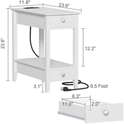 End Tables Living Room Set of 2 with Charging Station and 2 Drawers