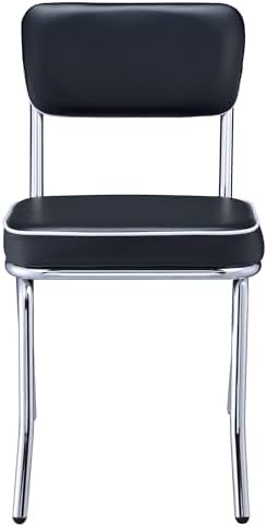 Coaster Retro Metal Chrome Faux Leather Dining Chairs Set of 2, Black 2066