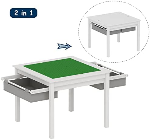 UTEX 2 in 1 Kids Construction Play Table with Drawers Compatible with Lego