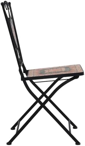 Garden Chair Set of 2 Orange and Grey Powder-coated iron, Ceramic,Stylish Mosaic Bistro Chairs with Geometric Pattern | Durable & WeatherResistant | for Garden, Patio or Terrace Outdoor Furniture