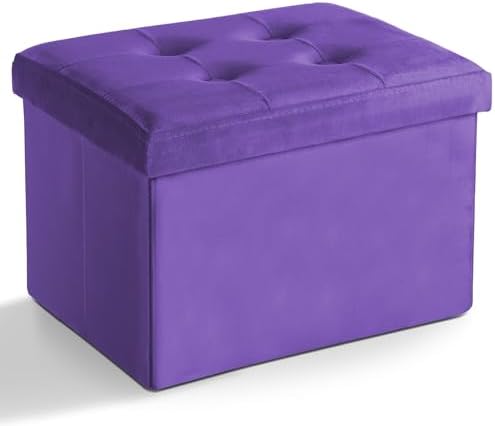 LINMAGCO Ottoman with Storage Small Foot Rest Stool Under Desk Stool Short Folding Footrest for Living Room Bedroom Home Office Dorm 17x13x13in(Purple)