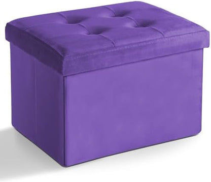 LINMAGCO Ottoman with Storage Small Foot Rest Stool Under Desk Stool Short Folding Footrest for Living Room Bedroom Home Office Dorm 17x13x13in(Purple)