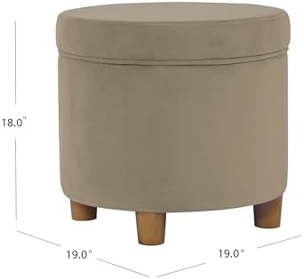 HomePop Home Decor | Upholstered Round Storage Ottoman | Ottoman with Storage for Living Room & Bedroom, Fawn Gray Velvet, Large