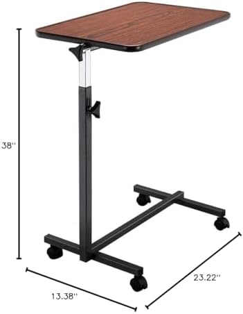Angle and Height Adjustable Computer Laptop Desk，Lifting Mobile Rolling Cart， Multifunctional Movable Table Bedside Hospital Office Home Four-Wheel (deep Wood Grain, 26.5")