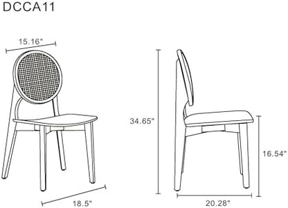 Manhattan Comfort Versailles Rattan Dining Chair, Wicker Round Backrest with Solid Ash Wood Frame, Mid Century Modern Fully Assembled Chairs, Set of 2, Natural