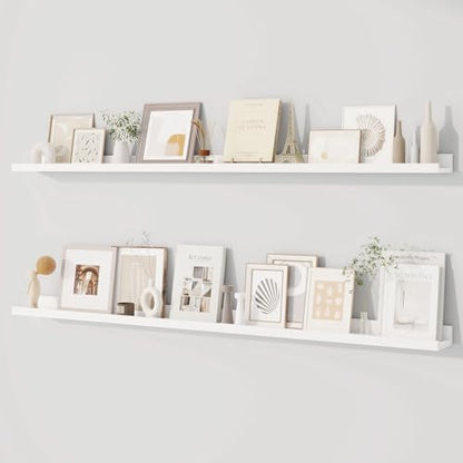 Dreamland Picture Ledge Shelf for Wall, Floating Shelves Set of 2,55 inch Long Floating Shelves with Lip for Living Room,Bedroom,Bathroom,Kitchen,White