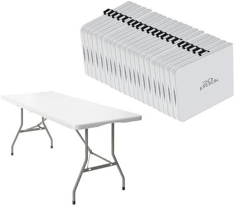 20 Pack 6FT Folding Tables, Heavy Duty, Carry Handle, White