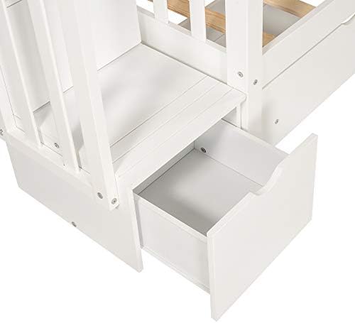 RUNNA Full Over Full Bunk Bed, Convertible, Storage Stairs White