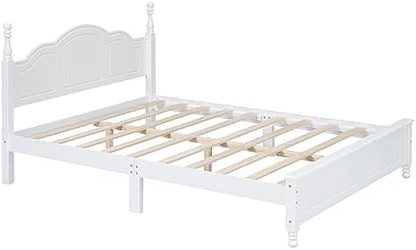 Merax 3 Pieces Mid Century Wood Bedroom Set with Queen Size Platform Bed with Classic Headboard, Nightstand with 2 Drawers White