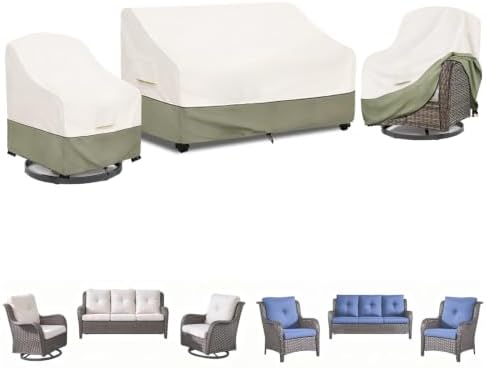 Bitubi Outdoor Waterproof 3-Piece Patio Furniture Covers Set, Beige