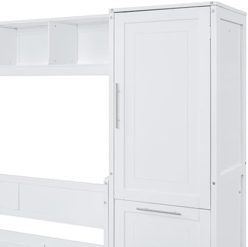 Merax White Horizontal Full Size Murphy Bed with Wardrobe and 2 Drawers