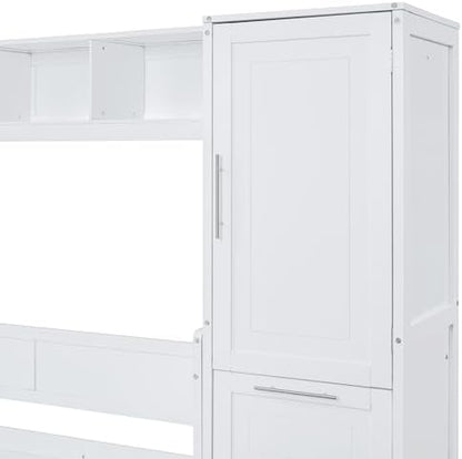 Merax White Horizontal Full Size Murphy Bed with Wardrobe and 2 Drawers