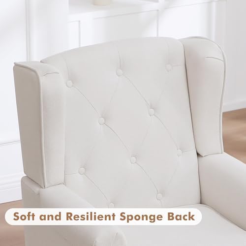 Accent Chair Set of 2, Mid Century Modern Upholstered Armchair, Wingback Chair with Tufted High Back and Solid Legs, Comfy Single Sofa Side Reading Chair for Living Room Bedroom, Beige