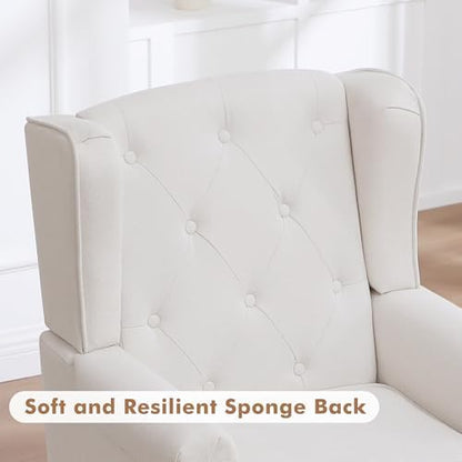 Accent Chair Set of 2, Mid Century Modern Upholstered Armchair, Wingback Chair with Tufted High Back and Solid Legs, Comfy Single Sofa Side Reading Chair for Living Room Bedroom, Beige