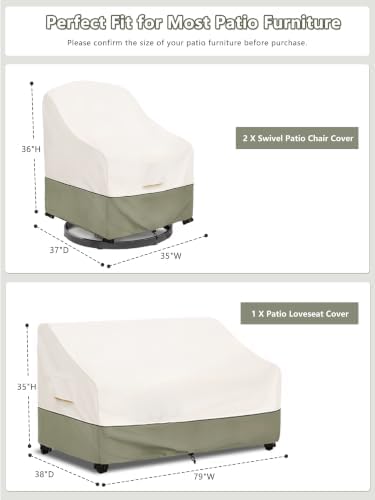 Bitubi Outdoor Waterproof 3-Piece Patio Furniture Covers Set, Beige