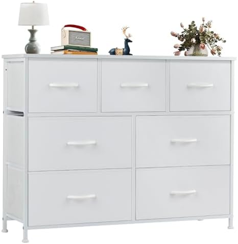 OLIXIS 7 Drawer Fabric Dresser for Bedroom, Clothes Storage Tower, White