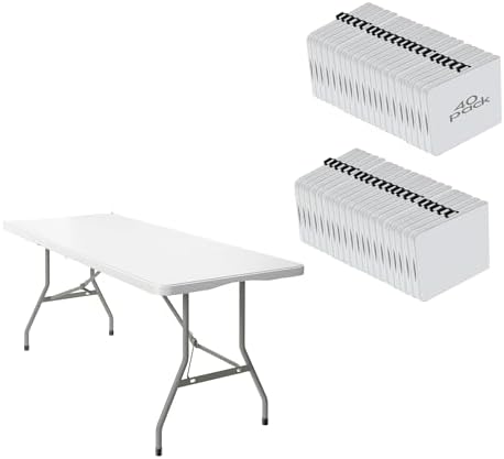 40 Pack 6FT Folding Tables, Heavy Duty, Carry Handle, White