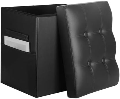 Storage Ottoman, Upgraded 17" High Folding Foot Stools Ottoman Dorm, Black