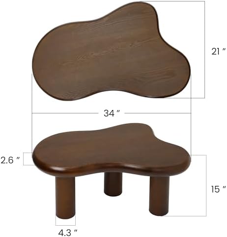 34"(L) Cloud Coffee Table, Modern Wood Coffee Table for Living Room, Accent Center Tables with 3 Legs, Small Tea Tables for Balcony, Patio, Bedroom, Walnut
