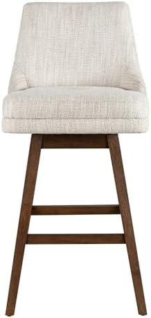 Armen Living Branson Brown Solid Wood Upholstered 30" Bar Height Swivel Barstool with Beige Fabric Seat - Set of 3