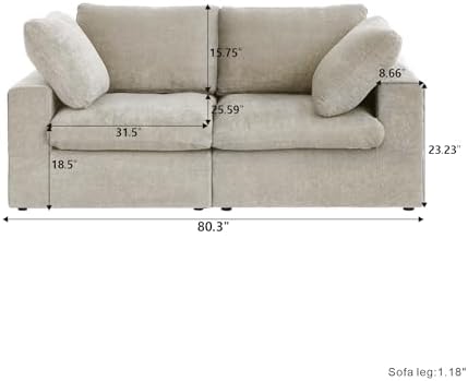 JACH Modular Sectional Cloud Couches for Living Room, Comfy Love Seat Sofas, Thick Cushion, Covers Removable, Modular Sofa, Cloud Couch for Living Room Bedroom Apartment (Khaki)