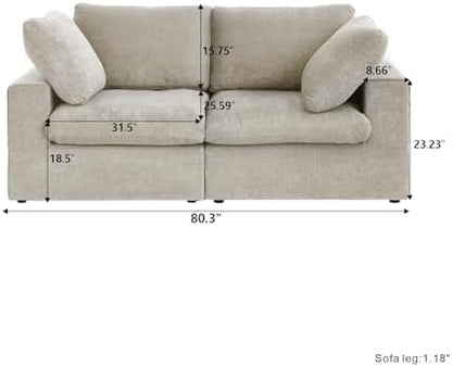 JACH Modular Sectional Cloud Couches for Living Room, Comfy Love Seat Sofas, Thick Cushion, Covers Removable, Modular Sofa, Cloud Couch for Living Room Bedroom Apartment (Khaki)