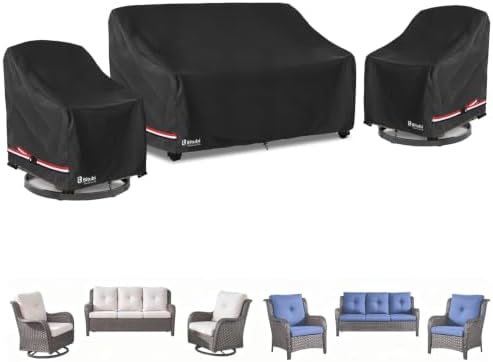 Bitubi Outdoor Waterproof 3-Piece Patio Furniture Covers Set, Black