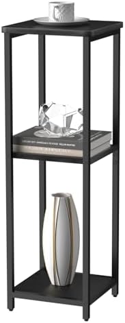 10" Wide Square Drink Table with Adjustable Feet - 3-Tier Small Side Table for Apartments, Balcony & Office | Space-Saving, Lightweight & Multi-Functional (Plants, Books, Drinks,Black)