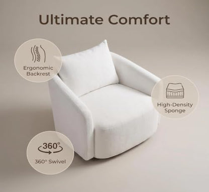 Oversized Boucle Swivel Accent Chair, 40" Wide Upholstered Armchair with Pillow,5Colors (1, White)