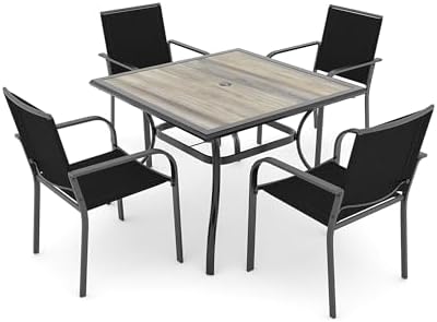 Anmutig 5-Piece Outdoor Dining Set, 37" Square Patio Table 4 Chairs, Black