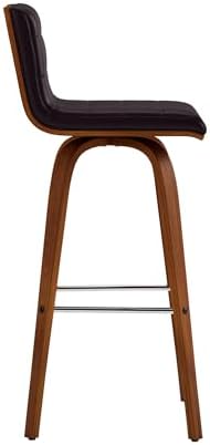 Armen Living Vienna 30" Bar Height Swivel Brown Faux Leather and Walnut Wood Bar Stool