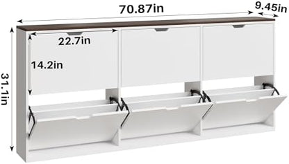 Mekminop 70.9" W Large Shoe Storage Cabinet with 6 Flip Drawers, White Shoe Organizer Cabinet for Up to 36 Pairs, Narrow Shoe Cabinet for Entryway, Hallway, Living Room