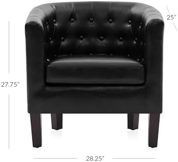 BELLEZE Black Accent Chairs for Living Room, Elegant Arm Chair Upholstered Tufted Barrel Chair Club Chair for Bedroom with Sturdy Legs and Faux Leather - Berlinda (Black)