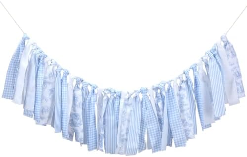 6.67 ft Blue Floral Tassel Garland Farmhouse Hanging Banner for Baby Shower
