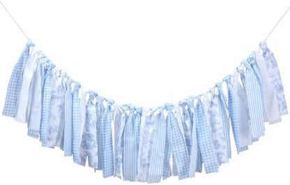 6.67 ft Blue Floral Tassel Garland Farmhouse Hanging Banner for Baby Shower