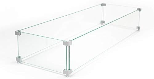 AMS 43” SS Rectangular Clear Tempered Glass Wind Guard Fire Pit Table