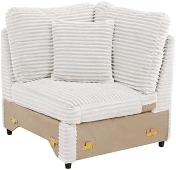 ORRD Modern Corner Sofa Seat with 2 Pillows for Modular Sectional Couch for Living Room-White