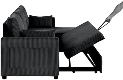 Queen Sleeper Sofa, Convertible Sofa Bed with Storage, 85 Inch Sectional Couch with Pull Out Bed, L Shaped 3 Seat Sectional Sleeper Sofa for Living Room, Apartment, Black