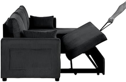 Queen Sleeper Sofa, Convertible Sofa Bed with Storage, 85 Inch Sectional Couch with Pull Out Bed, L Shaped 3 Seat Sectional Sleeper Sofa for Living Room, Apartment, Black