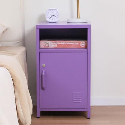 ALBAD Metal Nightstand with Lockable Cabinet