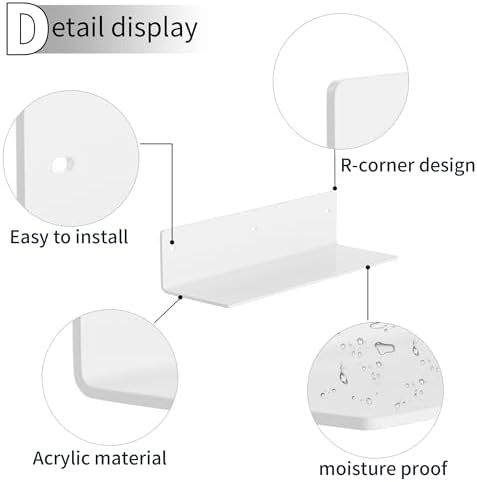 12 Inches White Acrylic Wall Shelves Set of 2, Wall Mounted Shelves for Plants, Speaker, Camera, Toiletries, Spice Jars, Coffee, Candles, Shoes, 2 Pack