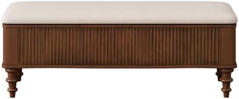 50.8” Multi-Functional Storage Ottoman Bench – Wooden End of Bed Bench with Linen Seat, Shoe Organizer Storage Bench for Bedroom, Entryway, Living Room, Closet