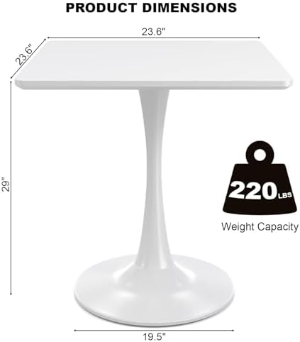 White Square Tulip Table for 2 Person, 24 Inch Small Kitchen Dining Table